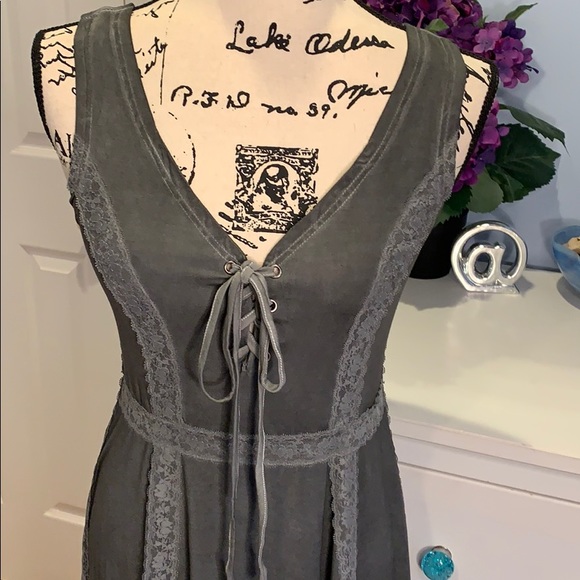 CLEARANCE! Smokey Charcoal Sleeveless Lace Up Mini Dress NEW! - Picture 2 of 5